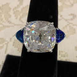 Three Stones Cushion Cut White Sapphire Engagement Ring For Women