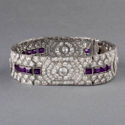 Art Deco Round Cut Amethyst & White sapphire Bracelet For Women 