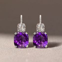 Cushion Cut Amethyst Sapphire Drop Earrings For Women 