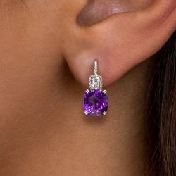 Cushion Cut Amethyst Sapphire Drop Earrings For Women 