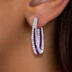 Halo Round Cut Amethyst Sapphire Hoop Earrings For Women