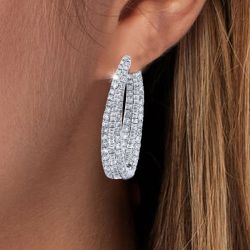Halo Round Cut White Sapphire Hoop Earrings For Women