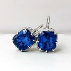 Solitaire Emerald Cut Blue Sapphire Drop Earrings For Women