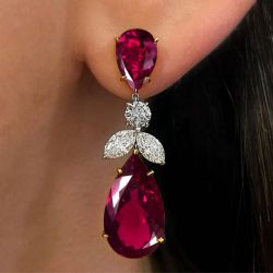 Two Tone Pear Cut Ruby Sapphire Drop Earrings For Women  