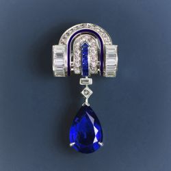 Vintage Pear Cut Blue Sapphire Brooch For Women