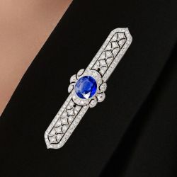 Milgrain Round Cut Blue & White Sapphire Brooch For Women Wedding Jewelry