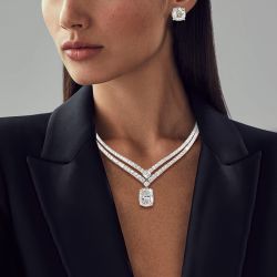 Cushion Cut White Sapphire Necklace & Earrings Set For Women Wedding Jewelry