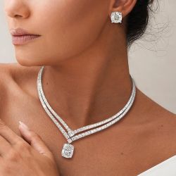 Cushion Cut White Sapphire Necklace & Earrings Set For Women Wedding Jewelry