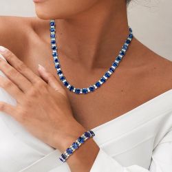 Oval Cut Blue Sapphire Necklace & Bracelet Sets For Women