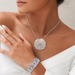 Art Deco Round Cut White Sapphire Necklace & Bracelet Sets For Women