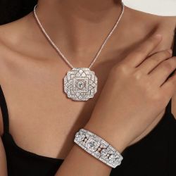 Art Deco Round Cut White Sapphire Necklace & Bracelet Sets For Women