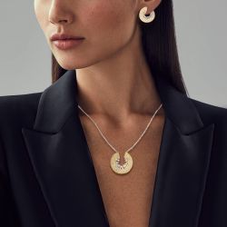 Two Tone Round Cut White Sapphire Pendant Wedding Necklace & Hoop Earrings Jewelry Sets For Women