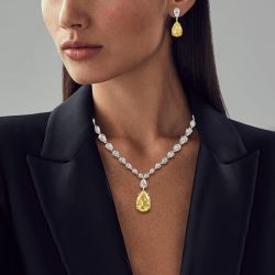 Two Tone Pear Cut Yellow Sapphire Necklace & Earrings Set For Women Wedding Jewelry