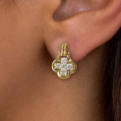 Gold Round Cut White Sapphire Drop Earrings For Women  