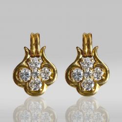Gold Round Cut White Sapphire Drop Earrings For Women  