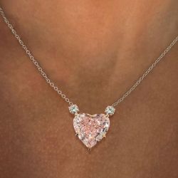 Two Tone Classic Heart Cut Pink Sapphire Pendant Necklace For Women