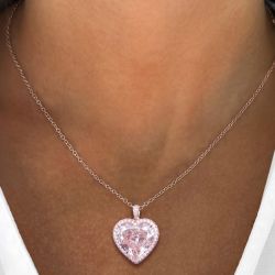 Rose Gold Halo Heart Cut Pink Sapphire Pendent Necklace For Women