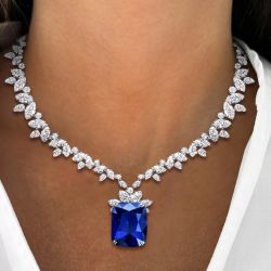 Cushion Cut Blue Sapphire Wedding Necklace For Women