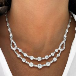 Double Row Round Cut White Sapphire Wedding Necklace For Women