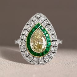 Milgrain Two Tone Double Halo Pear Cut Yellow Sapphire Engagement Ring For Women