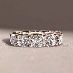 Rose Gold Cushion Cut White Sapphire Wedding Band For Women