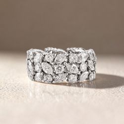 Multi Row Round & Marquise Cut White Sapphire Wedding Band For Women