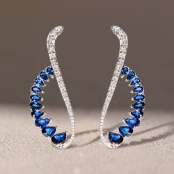 Pear Cut Blue Sapphire Cuff Earrings Hoop Earrings For Women
