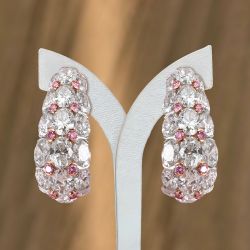 Two Tone Oval Cut White & Pink Sapphire Hoop Earrings For Women 