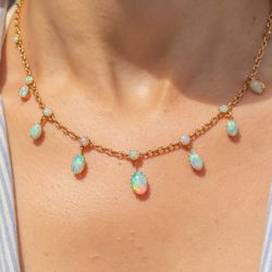 Golden Oval Cut Opal Pendant Necklace For Women Wedding Jewelry