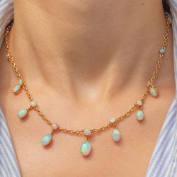 Goleden Oval Cut Opal Pendant Necklace For Women Wedding Jewelry