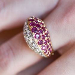 Two Tone Round Cut Ruby Sapphire Cocktail Ring Wedding Band For Women 