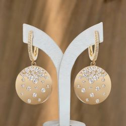 Golden Round Cut White Sapphire Dangle Earrings Drop Earrings For Women