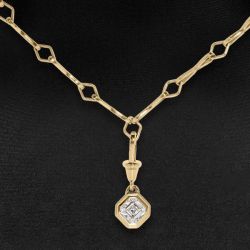 Golden Bezel Lozenge Motif Asscher Cut White Sapphire Chain Necklace Pendant Necklace For Women