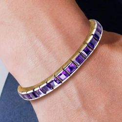 Goleden Asscher Cut Amethyst Sapphire Tennis Bracelet For Women Wedding Jewelry 