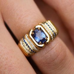 Goleden Half Bezel Oval Cut Blue Sapphire Engagement Ring For Women Wedding Jewelry