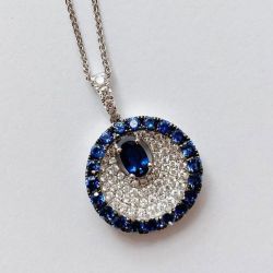 Two Tone Oval Cut Blue Sapphire Pendant Necklace For Women Wedding Jewelry