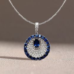 Two Tone Oval Cut Blue Sapphire Pendant Necklace For Women Wedding Jewelry