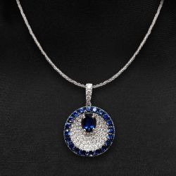 Two Tone Oval Cut Blue Sapphire Pendant Necklace For Women Wedding Jewelry