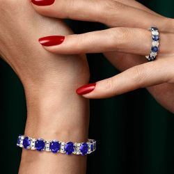 Oval Cut Blue Sapphire Band & Bracelet Sets For Women