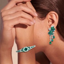 Asscher & Pear Cut Emerald Sapphire Bracelet & Drop Earrings Jewelry Sets For Women 
