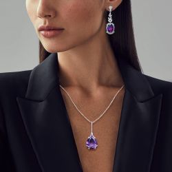 Pear & Oval Cut Amethyst Sapphire Pendant Necklace & Drop Earrings Jewelry Sets For Women   
