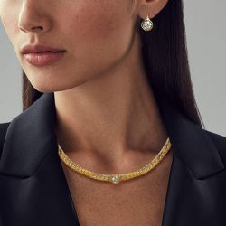 Golden Solitaire Round Cut White Sapphire Pendant Necklace & Drop Earrings Jewelry Sets For Women