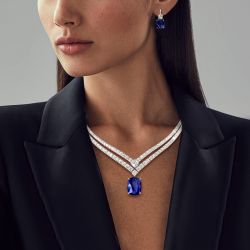 Cushion Cut Blue Sapphire Necklace & Earrings Set For Women Wedding Jewelry