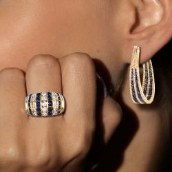 Golde Round Cut Blue Sapphire Earrings & Wedding Ring Sets For Women