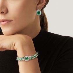 Asscher Cut Emerald Sapphire Bracelets & Earrings Jewelry Sets For Women