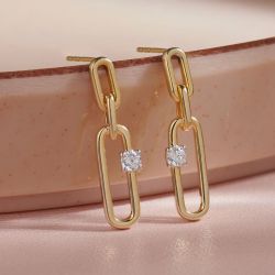 Solitaire Two Tone Round Cut White Sapphire Drop Earrings For Women Wedding Jewelry