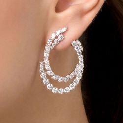 Round & Marquise Cut White Sapphire Hoop Earrings For Women Wedding Jewelry  