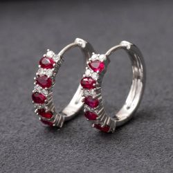Pear Cut Ruby Sapphire Hoop Earrings For Women Wedding Jewelry 