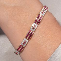 Two Tone Vintage Asscher Cut Ruby Sapphire Bracelet For Women Wedding Jewelry