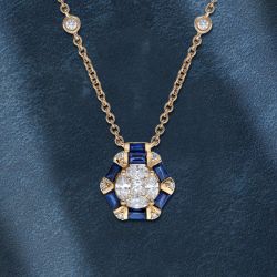 Golden Multi Cut Blue & White Sapphire Pendant Necklace For Women Wedding Jewelry